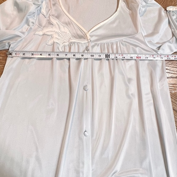 VINTAGE silky nightgown house robe embroidered floral button front‎ midi 80s - Picture 12 of 12